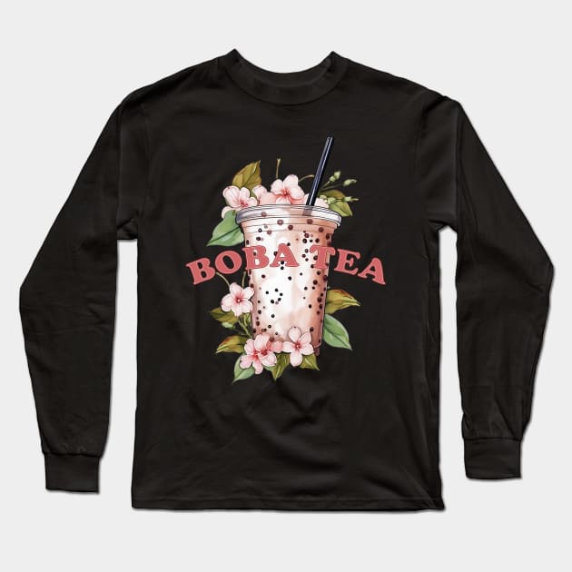 BOBA TEA - Bubble tea - flowers and boba Long Sleeve T-Shirt by OurCCDesign